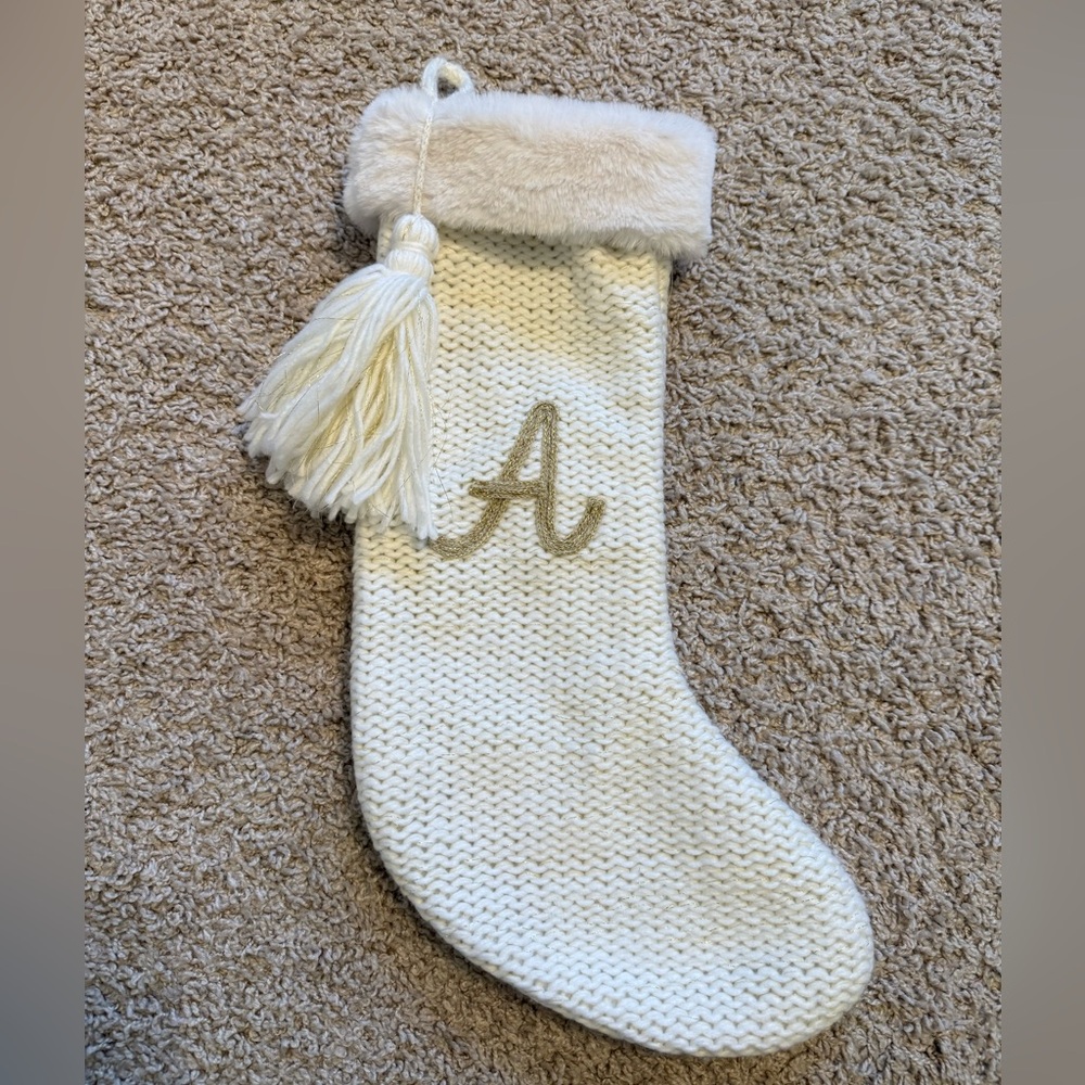 White & Gold Monogram Stocking A